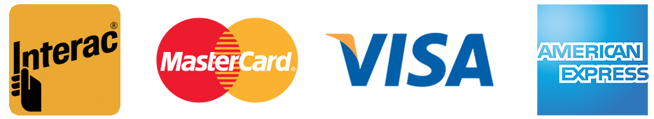 Interac, Mastercard, Visa, American Express logos